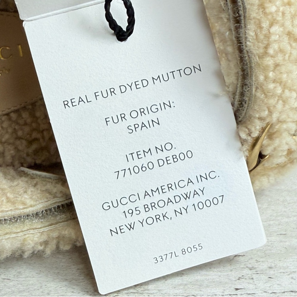 Gucci Women’s 38.5 Merino Wool Shearling GG Marmont Dad Sandals Buterscotch NEW - Picture 9 of 16